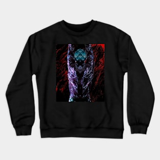 Portrait, digital collage and special processing. Men's back. Mystic. Energy waves. Red and violet. Emboss. Crewneck Sweatshirt